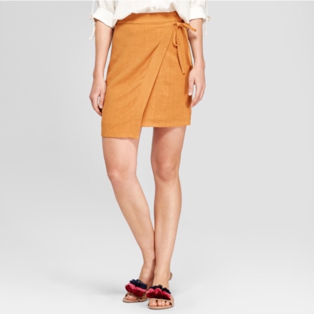 Target A New Day yellow linen wrap skirt